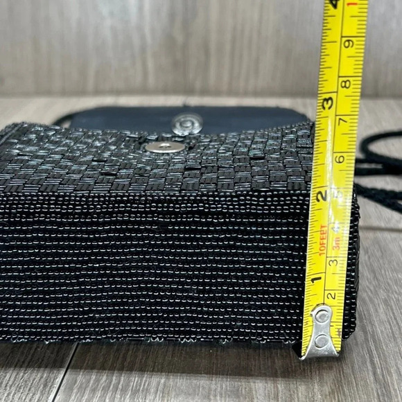 Alfred Sung Handmade Embellished Beaded Basketweave Crossbody Purse Bag Black - Picture 8 of 8